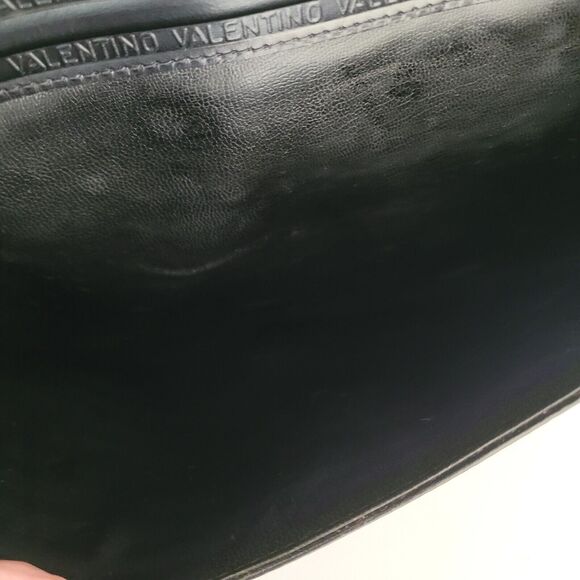 Mario Valentino Bag Clutch Handbag Vintage Pouch Italian Black Logo Leather 12x8 - Picture 6 of 10